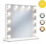 Ecotoys LED makiažo veidrodis 50×40 cm kosmetinis su ap&scaron;vietimu 3 spalvos 13 lempučių ModernHome