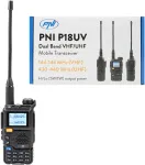 Dėžutė su 20 vienetų ne&scaron;iojamų VHF/UHF radijo stotelių PNI P18UV, dviejų dažnių, 144-146MHz ir 430-440MHz, 200 kanalų, VOX, nuskaitymas, FM radijas, Li-Ion 2200 mAh