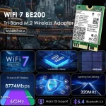 Wavlink wifi 7 belaidė plok&scaron;tė, 8774 mbps trijų dažnių be200 m.2 ngff tinklo modulis su bluetooth 5.4, mu-mimo, wpa3, palaiko windows 10/11 (64 bitų) ne&scaron;iojamąjį kompiuterį, nepalaiko amd pagrindinių plok&scaron;čių