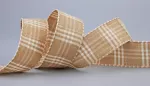 Finemark dekoratyvinis kaspinas sweet home beige auksinis 20 m x 25 mm (ritinys) medžiaginis kaspinas languotas blizgus be vielos dovanų kaspinas dovanų pakavimas siuvimas kaimo namų dekoracija kalėdos adventas