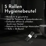 B&uuml;rstenking higieniniai mai&scaron;eliai - nepermatomi ir juodi higienos atliekų mai&scaron;eliai - bekvapiai ir prakti&scaron;ki &scaron;iuk&scaron;lių mai&scaron;ai - 5 ritinėliai po 50 mai&scaron;elių kiekviename - idealiai tinka tamponams, higieniniams įklotams ir &scaron;unų i&scaron;matoms
