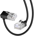 Dutevolns Itin plonas Cat 6 ethernet kabelis 90&deg; žemyn kampu 1 m, lankstus plonas rj45 cat 6a lan kabelis gigabitinis, skirtas pc, mar&scaron;rutizatoriui, ps4/5, (juodas)