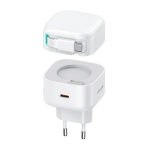 USAMS Laidinis įkroviklis 1xUSB-C su suvyniojamu kabeliu USB-C Retractable PD+QC 35W Gan Fast Charging baltos spalvos XMF Series CC202TC02 (US-CC202)