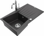 Granitinė virtuvinė plautuvė Mexen Cesar su mai&scaron;ytuvu ir sifonu, Juodas granite+Chrome