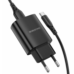 Dėklas Borofone Laidinis įkroviklis BN1 Innovative - USB - 2,1A su USB į Type C juodos spalvos