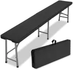 Sulankstomas sodo suolas i&scaron; rotango, 180 cm, juodas, lauko suolas, pikniko suolas, sulankstoma kėdė