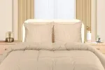 Utopia Bedding patalynės komplektas 200 x 200 cm - mikropluo&scaron;to antklodės užvalkalas 200 x 200 cm + 2 siuvinėti pagalvių užvalkalai 80 x 80 cm - smėlio spalvos
