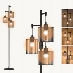 Grindų &scaron;viestuvas 3 lempų metalinis E27 lizdas 170cm narvelio formos gaubtas