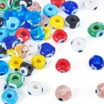 Sparkeads stiklo karoliukai plok&scaron;ti apvalūs Evil Eye rankų darbo 9 spalvų Rondelle su akies kristalų biriais tarpikliais, skirtiems pasidaryk pats apyrankių auskarų papuo&scaron;alų gamybai, 54 vnt.