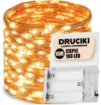Kalėdinės lemputės vielutės 100 led ant baterijų &scaron;iltos baltos &scaron;vieselės 10m
