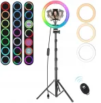 Miccye Rgb 10 colių žiedinė lempa su 180 cm stovu makiažui ir video