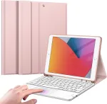 Fintie klaviatūros dėklas, skirtas ipad (9-osios/8-osios ir 7-osios kartos &ndash; 2021/2020/2019), ipad 10,2 colio voki&scaron;ka klaviatūra su jutikliniu kilimėliu, magnetinė nuimama klaviatūra, rožinio aukso spalvos