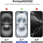 New'c grūdinto stiklo ekrano apsauga, skirta iphone 16 plus 6.7 colių (2 vnt.) ir 2 x kameros apsauga, skirta kameros apsaugai (2 vnt. pakuotė), atsparus įbrėžimams, itin patvarus 9h kietumo stiklas