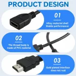 2 vnt. hdmi prailginimo laidas, hdmi prailginimo kabelis, 30 cm, 4k hdmi adapteris i&scaron; tėvi&scaron;ko į moteri&scaron;ką, palaiko 3d, uhd, 2160p, 60hz hdmi kabelio prailginimas, skirtas tv priedėliui, ps5, monitoriui, projektoriui