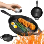 Hage rankų darbo &scaron;lifuota keptuvė i&scaron; ketaus, 20 cm, indukcinė, grilio lėk&scaron;tė