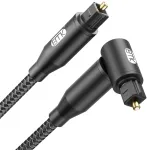 Emk skaitmeninis optinis audio kabelis stačiakampio formos toslink kabelis (paauksuotas, 90 laipsnių optinė jungtis, optinis į toslink, 360 laipsnių pasukamas) optinis kabelis dvd, garsiakalbiui, soundbar'ui, televizoriui (0,3 m)