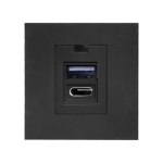 Orno NOEN USB x 2 - A + C tipas, dvigubas modulinis prievadas 45x45mm su USB įkrovikliu, 2,1A 5V DC, juodas
