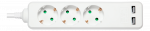 Įžemintas ilgiklis DELTACO su 2x USB-A and 3x CEE 7/3 lizdais, apsaugota nuo vaikų, 1,5 m, baltas / GT-0310