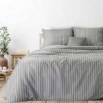 Eurofirany Medvilnės patalynės komplektas 160x200 cm su auksiniais liurekso siūlais, pilkas dryžuotas antklodės užvalkalas ir pagalvės, OEKO-TEX sertifikatas, miegamojo tekstilė Patalynė