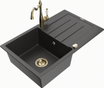Granitinė virtuvinė plautuvė Mexen Bruno su mai&scaron;ytuvu ir sifonu, Juodas granite+Gold