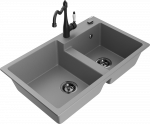 Granitinė virtuvinė plautuvė Mexen Tomas su mai&scaron;ytuvu ir sifonu, Pilkas+Juodas