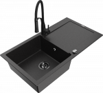 Granitinė virtuvinė plautuvė Mexen Leo su mai&scaron;ytuvu ir sifonu, Metallic juodas/sidabrinis+Juodas