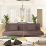 Dvivietė sofa-lova su dvejomis pagalvėmis, taupe, audinys