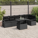 Lauko baldų komplektas Sodo Sofų Rinkinys su pagalve 7 pcs Juoda Poli ratanas