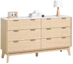 6 stalčių medinė komoda, rifliuoto priekio stalčių spintelė, moderni minimalistinė daiktadėžė miegamajam, svetainei, prie&scaron;kambariui, &scaron;viesaus medžio komoda