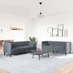 Svetainės sofa 2 vnt. Tamsiai pilka Aksomas