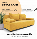 Sofa Meb & Podrez Dvivietis i&scaron;skleidžiamas sofos &bdquo;Simple Light&ldquo; be porankių, &bdquo;Podrez&ldquo;, geltonos spalvos