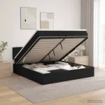 Otmana lova su matracsu ir LED Juoda 200 x 200 cm Audinys