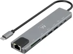 Ewent usb-c hdmi 8-in-1 &scaron;akotuvas, usb-c į doką multiport 8-in-1, usb c &scaron;akotuvas su 1000mbps ethernet, hdmi 4k, 1 usb-c pd prievadas, 1 usb-c prievadas, 2 usb-a prievadai, 1 lan prievadas, 1 sd/tf kortelių skaitytuvas, aliuminis