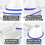 Noviclass&reg; 2 dalių 2500 ml talpos maisto laikymo dėžučių rinkinys su matavimo taurele sausam maistui, ryžiams, miltams, plovikliams, maisto konteineris, &scaron;unų maistas (talpa: 2 x 2500 ml)