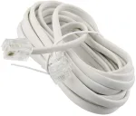 8 m ilgio rj11 kabelis, telefono kabelis, 6p4c western kabelis, rj11 į rj11 ki&scaron;tukas, plok&scaron;čias kabelis, telefono lizdas, modemo mar&scaron;rutizatorius, faksas, isdn, dsl, vdsl internetas, baltas, 8 metrai