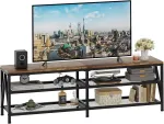 Tv spintelė, tv staliukas, žema spintelė televizoriams iki 70 colių, tv spintelė su 3 atviromis lentynomis, tv lentyna svetainei, miegamajam, 160 x 40 x 50 cm, industrinis dizainas, plieno rėmas, ruda
