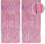 Pheno Flags 2 vnt. rožinės blizgučių užuolaidos, 1 x 2,5 m - spindinti naujųjų metų dekoracija su metalo blizgesiu, blizgučių girlianda jūsų vakarėliui