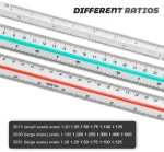 Wjuan Sreikant liniuočių rinkinys, 3 vnt., tikslumas 15 cm, 30 cm skalės liniuotė, 1:20, 1:25, 1:50, 1:75, 1:100, 1:125, 1:200, 1:250, 1:300, 1:400, 1:500, trikampė skalės liniuotė, skirta architektams, braižytojams