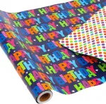 Hbell gimtadienio dovanų pakavimo popieriaus rulonas, 43 cm x 10 m. Linksmo gimtadienio pakavimo popierius, spalvingas ta&scaron;kuotas popierius vaikams, suaugusiems, dovanų dekoravimui, Velykų vakarėliui, "pasidaryk pats" amatams