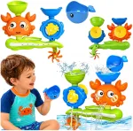 Lean Toys Colorful Bath Toy &ndash; Crab and Whale Waterfall with Spinning Wheel and Suction Cups
