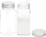 Youngever 12 vnt. 150 ml plastikinių prieskonių indelių rinkinys, permatomi prieskonių konteineriai su purtyklės dangteliais, kvadratiniai prieskonių buteliukai