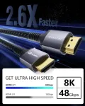 Hdmi 2.1 kabelis 8k 48gbps 2.5m, 8k60hz, 4k144hz, Hdr, Earc