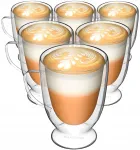 Terminė stiklinė latte kavai, arbatai su padėkliuku ir rankena Miowi 6x260ml