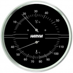 HARVIA termo-higrometras, apvalus, juodas