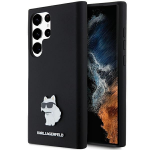 Samsung Galaxy S23 Ultra Karl Lagerfeld silikoninis dėklas Choupette Metal Pin (KLHCS23LSMHCNPK) juodos spalvos