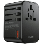 USAMS Adapteris laidinis 1xUSB+2xUSB-C T62 65W 4in1 US/AU/EU/UK juodos spalvos CC199TC01 (US-CC199) Univesal Travel Charger