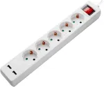 Ilgintuvas, 5-vietis, su jungikliu ir USB, 1,5m
