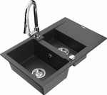 Granitinė virtuvinė plautuvė Mexen Gaspar su mai&scaron;ytuvu ir sifonu, Juodas granite+Chrome