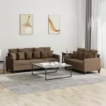 Sofa Sofos komplektas su pagalvėlėmis, 2 dalių, rudas, audinys