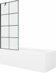Vonia Mexen Cubik su apdaila ir stiklo sienele, 160x70 cm + 80 cm, Baltas+Juodas grid